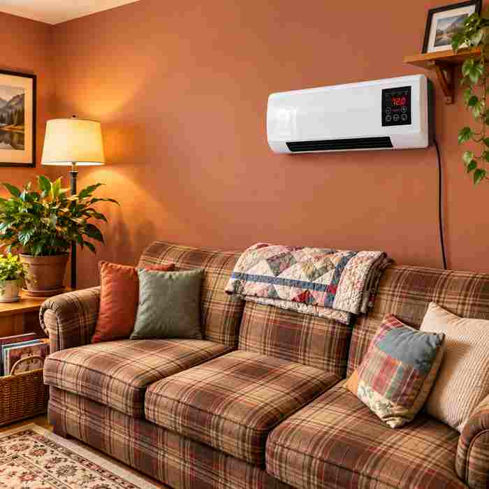 Home office with wall-mounted heater